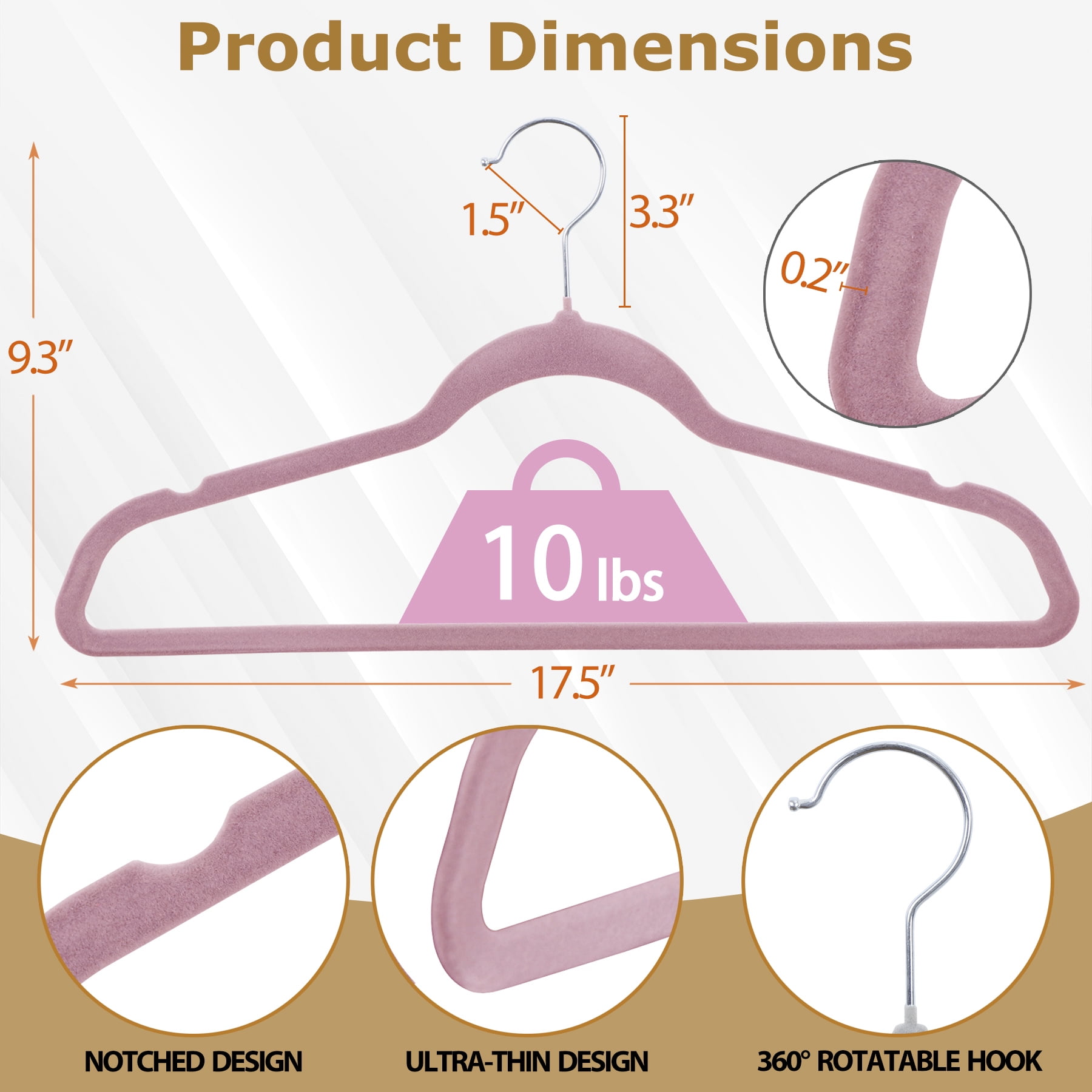 HomGarden 100 Pack Pink Velvet Hangers Adult Clothing Hanger Non-Slip & 360° Swivel Hook