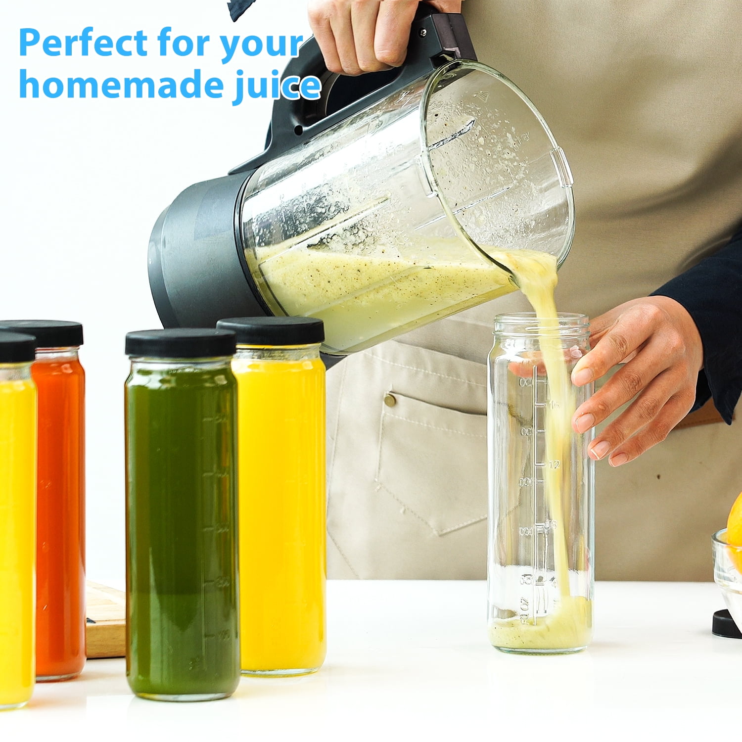 Syntic 20oz Glass Juice Bottles with Lids, Reusable Glass Drinking Bottles for Travel, Gym and Fridge (8 Pack)