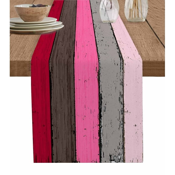 Rustic Pink Wood Table Runners 72 Inches Long, Cotton Linen Fabric Table Runner Dresser Scarf, Ombre Color Gradient Retro Grain Tablerunner for Party/Kitchen/Dinner/Wedding Decor 13''x72''