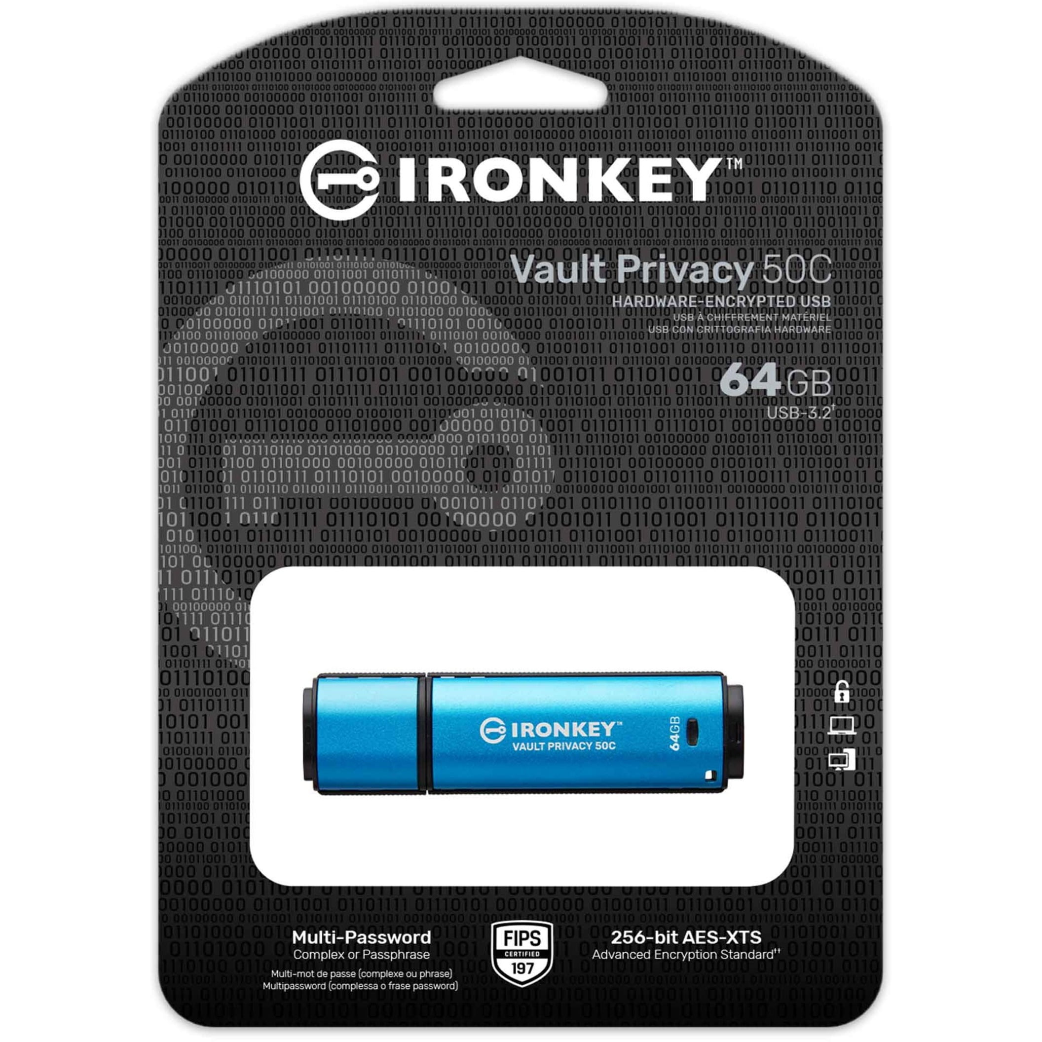 Kingston IronKey Vault Privacy 50 Series 64GB USB-C Flash Drive - Up to 250 MB/s Read