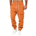 thumbnail image 2 of Men's Cargo Joggers Solid Color Drawstring Sweatpants with Multi Pockets & Elastic Cuffs,Casual Fleece Pants, 2 of 5
