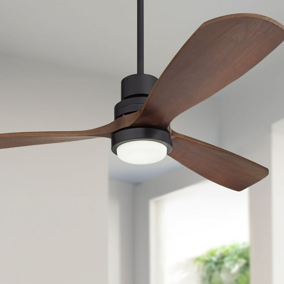 52" Casa Vieja Delta-Wing DC Modern Indoor Outdoor Ceiling Fan with LED Light Remote Control Matte Black Dark Walnut Damp Rated for Patio Exterior