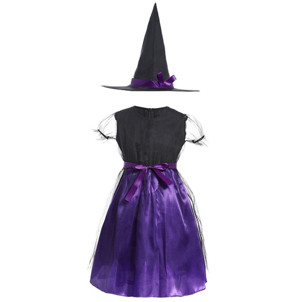 De Vestido de Halloween para niñas, vestido estampado, disfraz de bruja para juego de rol, disfraz de mascarada con sombrero
