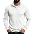 thumbnail image 2 of Domuza Mens Waffle Knit Quarter Zip Pullover Sweater, Mock Stand Collar Long‑Sleeve Sweatshirt, Fall Winter Quilted Casual Polo Tops, 2 of 8