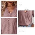 thumbnail image 4 of Blusa holgada de verano para mujer con escote en V, ojales y detalle de botones, mangas cortas, rosa, talla L, 4 of 6