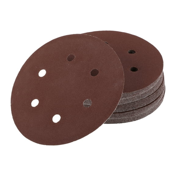 Unique Bargains 50 Pcs 6inch 6 Hole 240 Grit Universal Sanding Discs - Round Hook and Loop Sandpaper - White Paper Red