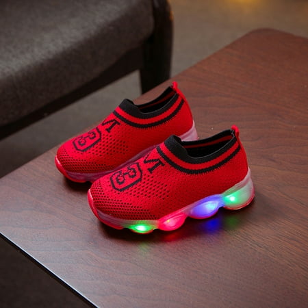 

Leesechin Deals Toddler Shoes Lightweight Athletic Works Gilrs Boys LED Glow Breathable Athletic Works Flying Knit Letter Sneakers on Clearance