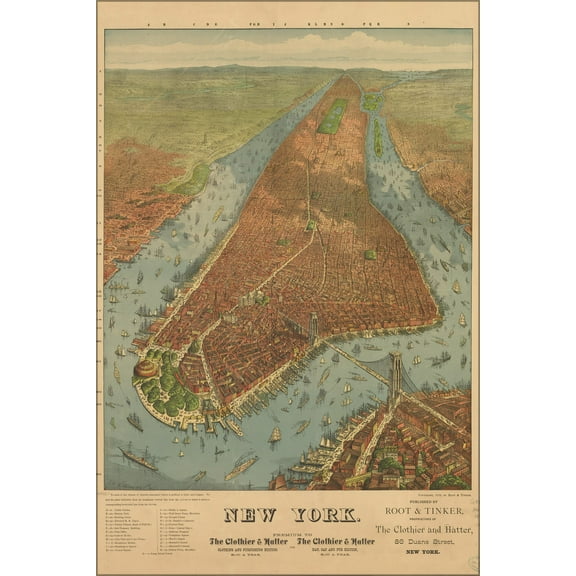 24"x36" Gallery Poster, map of New York city 1879