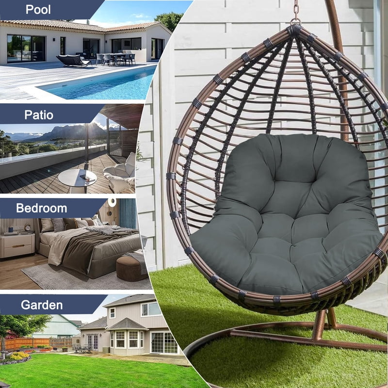 Outdoor Egg chair cushion replacement,Waterproof hanging hammock swing chair cushions,Papasan Rocking Chair pad for Patio Bedroom Porch Garden（Dark gray）