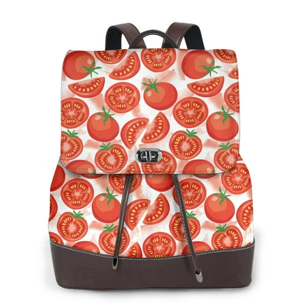 Disketp Tomatoes Mochila de Cuero para Mujer, Bolso de Espalda Antirrobo con Estilo para Viaje, Trabajo y Uso Diario