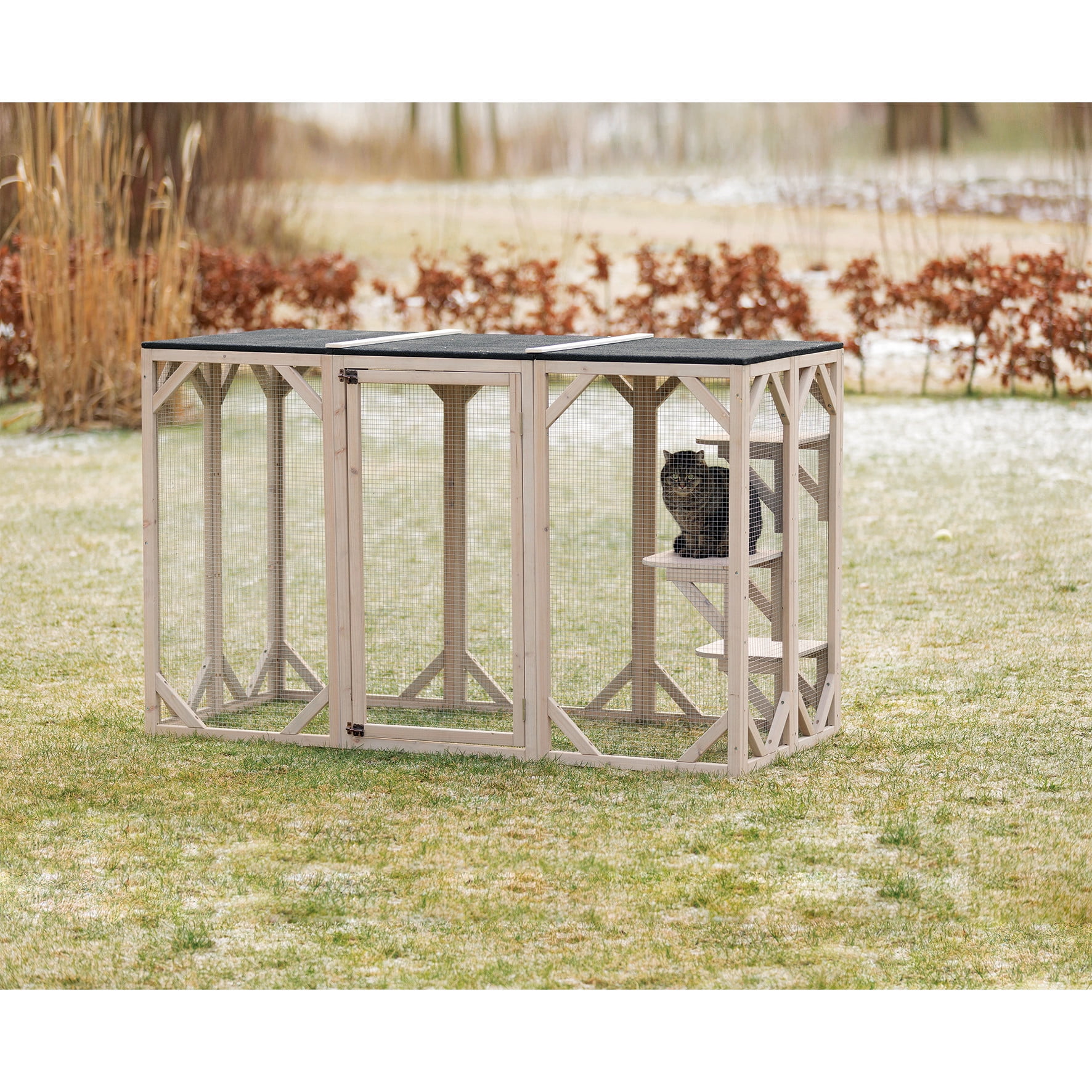 TRIXIE natura Weatherproof Wooden Cattery with 3 Perches, 44L x 70.9W x 31.5H, Gray
