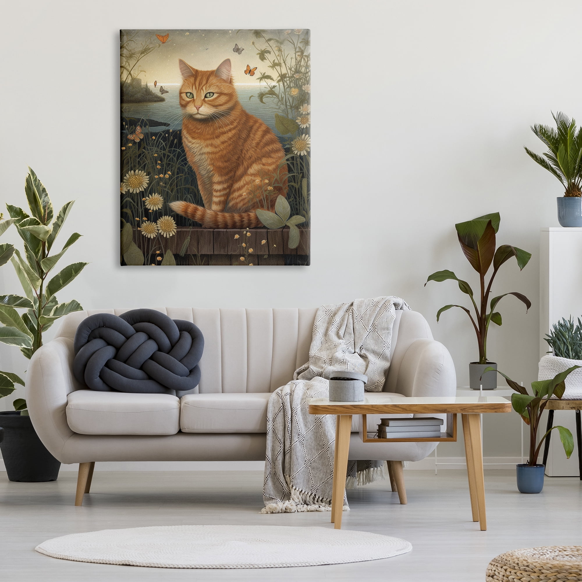 Stupell Industries Orange Cat by Pond Animals & Insects Painting Gallery Wrapped Canvas Print Wall Art, 36 x 48