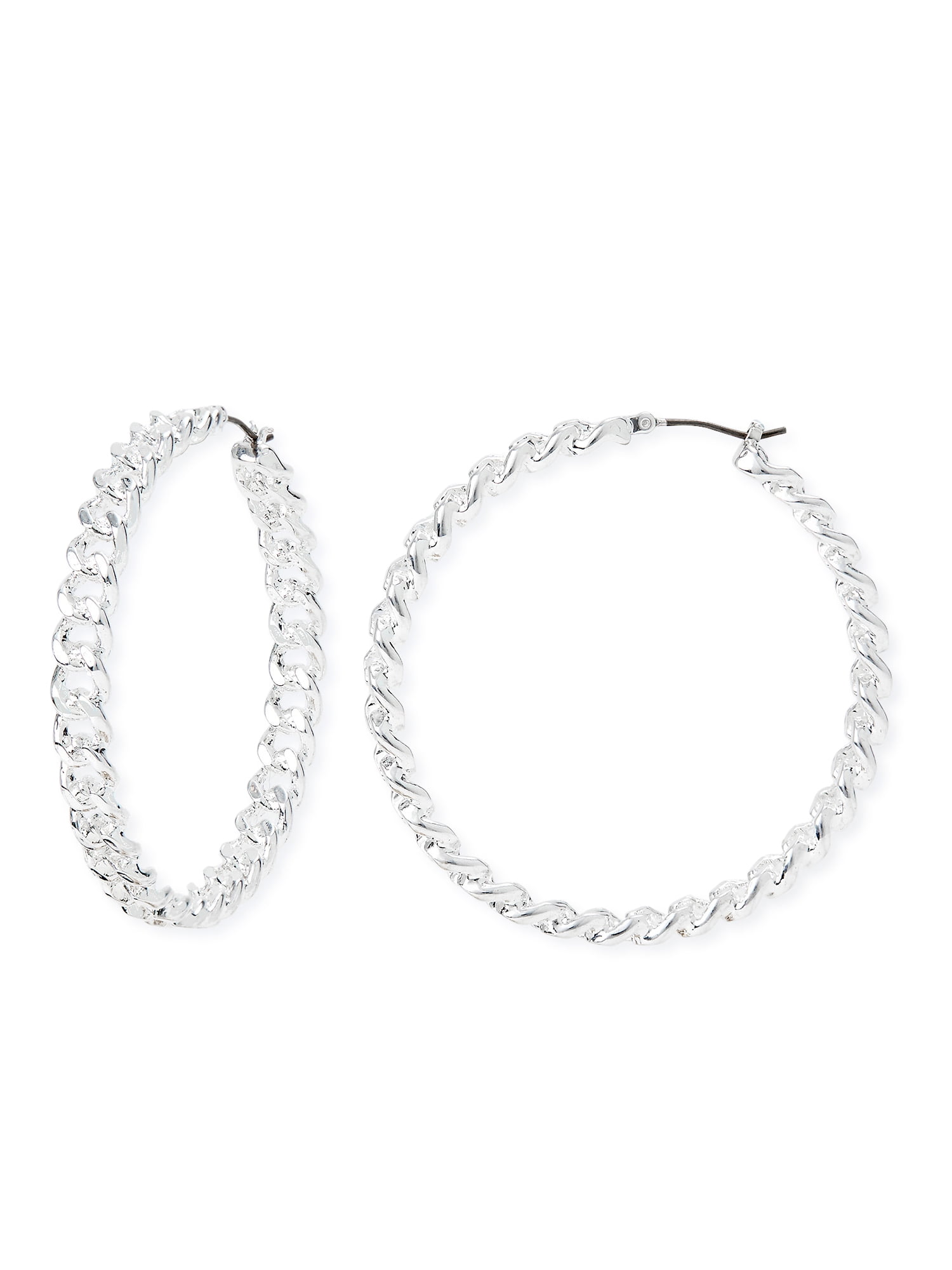 Sofia Jewelry by Sofia Vergara Women's Silver-Tone Textured Chain Hoop Earrings