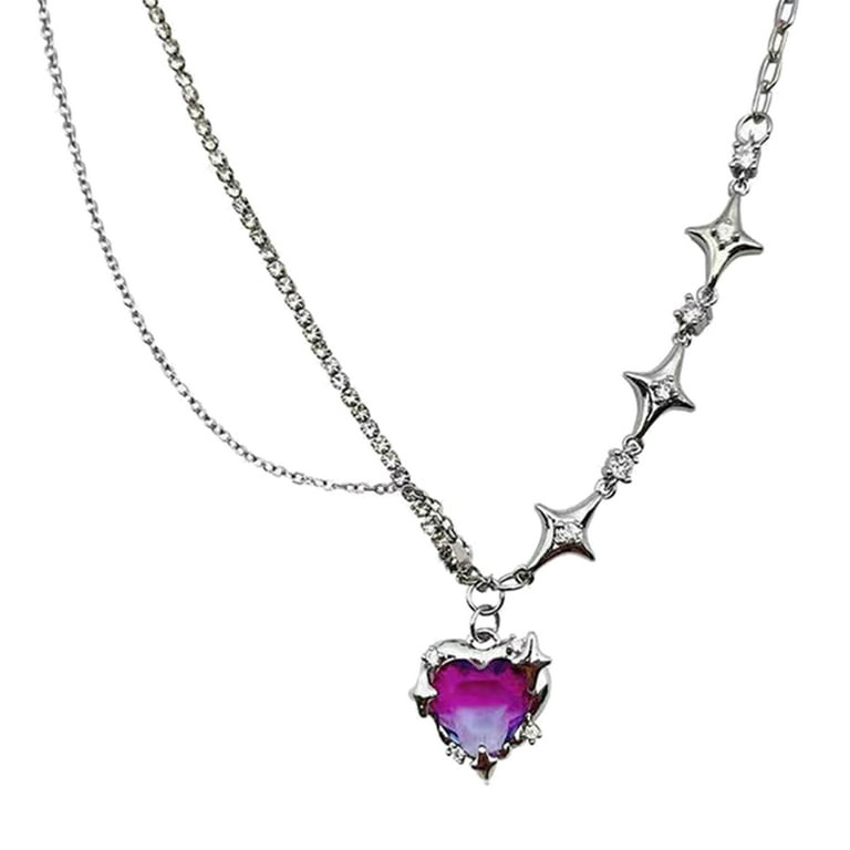 AOOOWER Y2K Crystal Heart Pendant Necklace Women Fashion