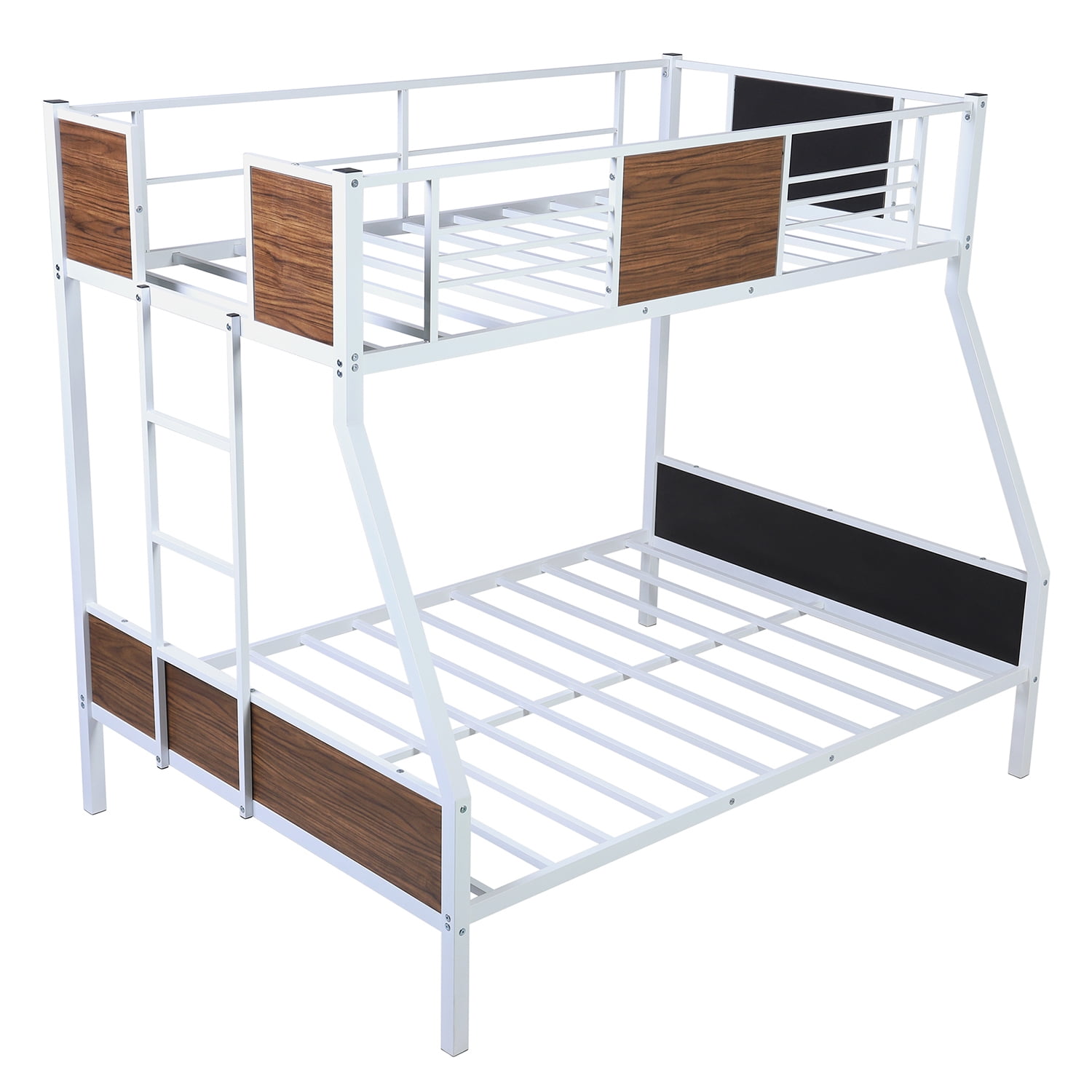Kepooman Twin-over-Full Modern Steel Bunk Bed with Guardrail & Ladder for Bedroom, 77.2" x 54.7" x 66.5", White Kepooman Twin-over-Full Modern Steel Bunk Bed with Guardrail & Ladder for Bedroom, 77.2" x 54.7" x 66.5", White