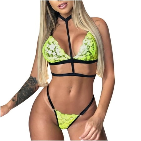 

Jaraliny Sexy Lingerie For Women Women Sexy Solid Color Bralette Panty Lace Fluorescent Color Set