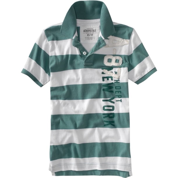 Aeropostale Polo de rugby a rayas para hombre, verde, extra pequeño