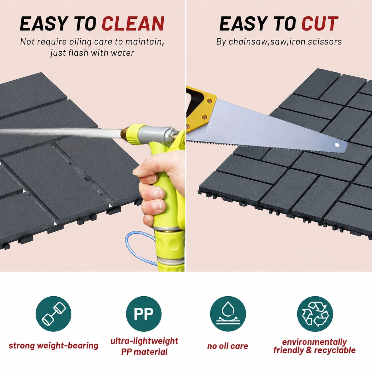 44 Pack Interlocking Deck Tiles Outdoor Patio Flooring Waterproof DIY Snap Plastic Floor Tiles for Balcony Backyard Pool