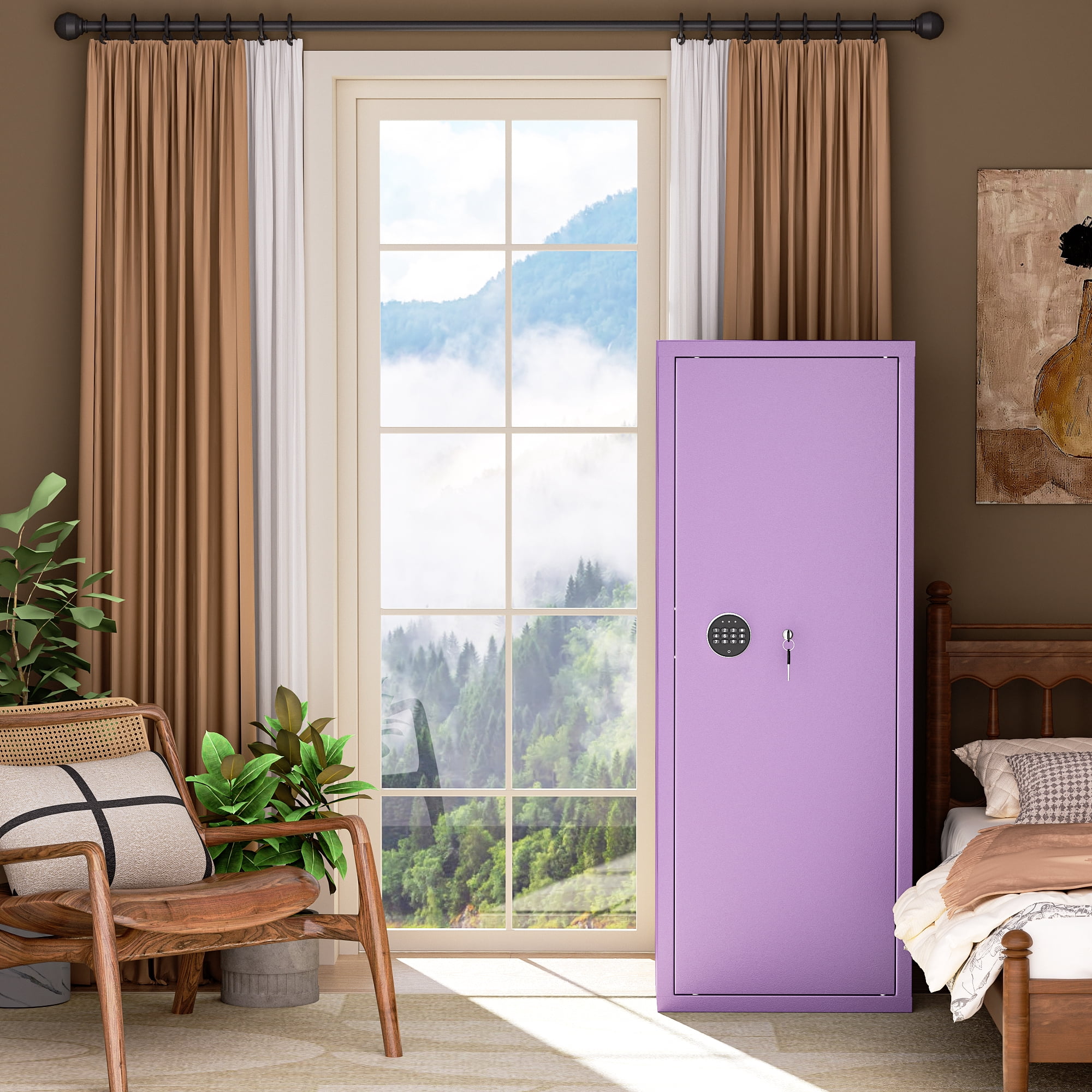 SUNCROWN 12-15 Gun Safe for Rifles and Pistols,Quick Access Rifle Gun Safe with Keyboard Lock, Gun Cabinets for Rifles and Shotguns with Pocket and Rifle Rack for Home（Purple）