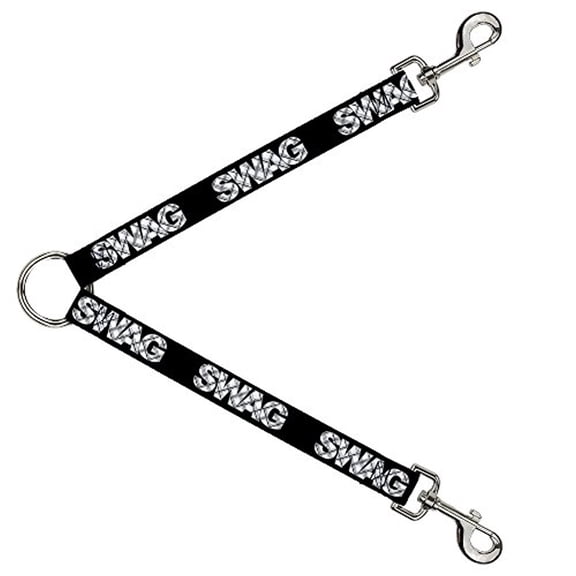 Buckle-Down Leash Splitter - SWAG Black Plaid X White Gray - 1" Wide - 30" Length