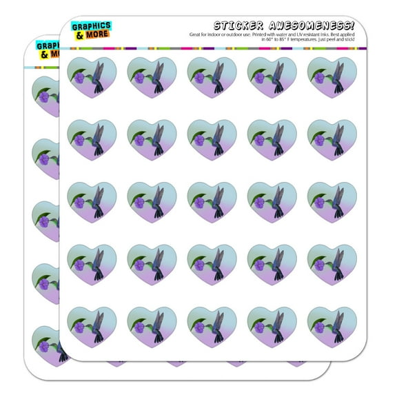 Hummingbird Crowned Woodnymph Purple Violet Heart Shaped Planner Calendar Scrapbook Craft Stickers