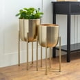thumbnail image 4 of CosmoLiving By Cosmopolitan Metal Indoor Outdoor Planter Dome Large Planter Pot With Removable Stand Set Of 2 Planters 19 22H Gold, 4 of 8