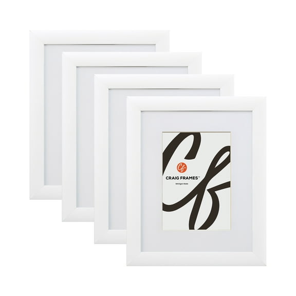 Craig Frames Contemporary, 5x7 Inch White Picture Frame Matted to Display a 4x6 Inch Photo, Set of 4