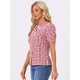 thumbnail image 3 of DARING DIVA Women's Short Sleeve Button Down Peter Pan Collar Plaid Shirt XS Red, 3 of 6