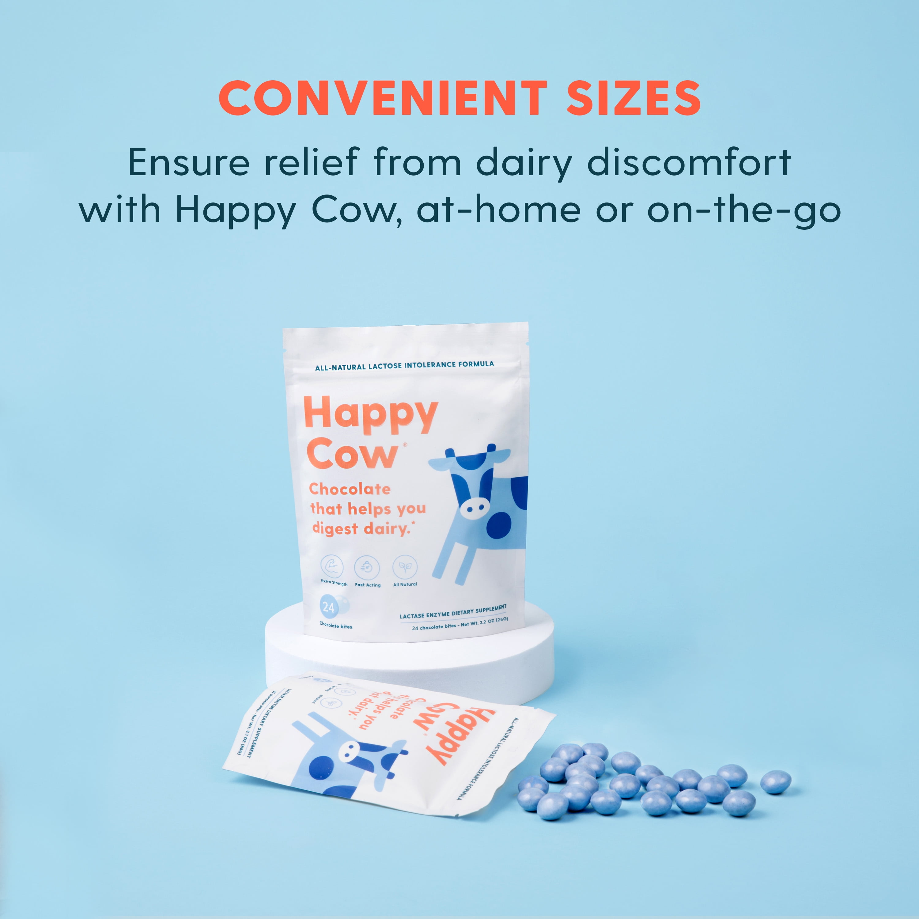 Happy Cow Lactase Supplement for Dairy & Lactose Intolerance, Fast-Acting Relief, 24 Count