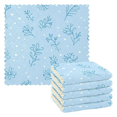 

6 Pack Kitchen Dish Towels 11 Inch x 11 Inch Reusable Cleaning Cloths for Washing Dishes Dish Cloths for Drying Dishes Blue Branch and White Dots