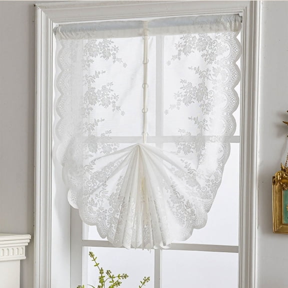White Lace Curtains with Attached Valances 2 Panels 80 Inch Length, Floral Embroidered Semi Sheer Small Drapes Rod Pocket Decorative Victorian Window Treatments for Kids Bedroom Kitchen