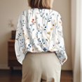 thumbnail image 5 of WTOBBY Women's Floral Print Button Down Long Sleeve Shirt, Classic Collar Casual Blouse Top with Soft Texture, Perfect for Spring Fall Office and Weekend,White XL, 5 of 6