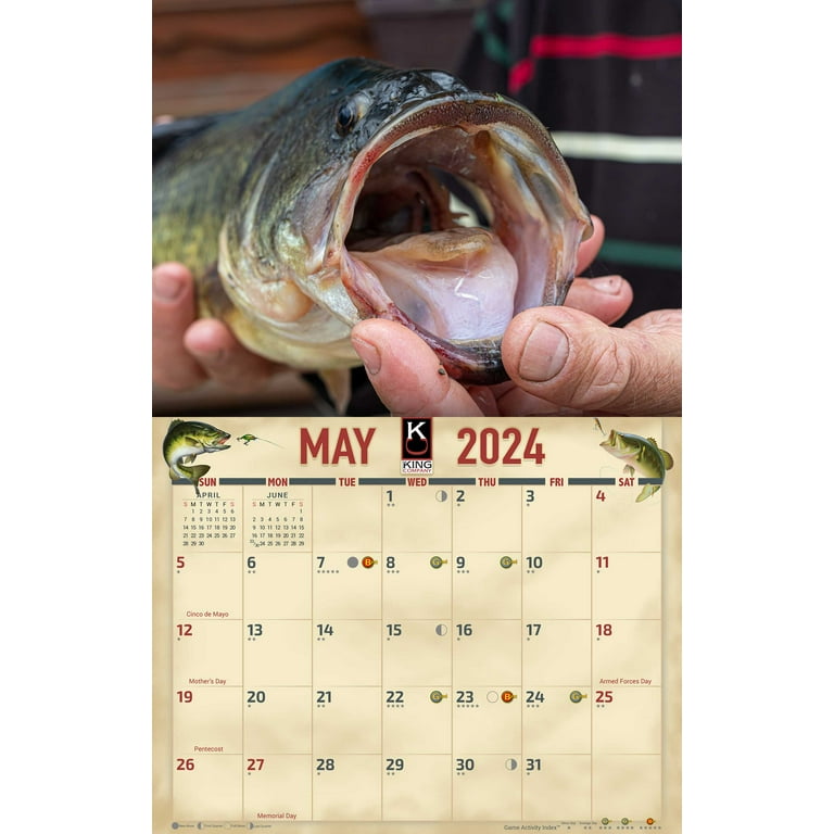 2024 Bass Fishing Wall Calendar 16-Month X-Large Size 14x22, Best Fishing  Calendar by The KING Company-Monster Calendars