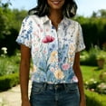 thumbnail image 4 of Hawaiian Shirts Women Hawaii Tshirt Cool Floral Tropic Print Graphic Tees Tops Button Up Summer Vacation Shirt Light Blue 2XL, 4 of 5