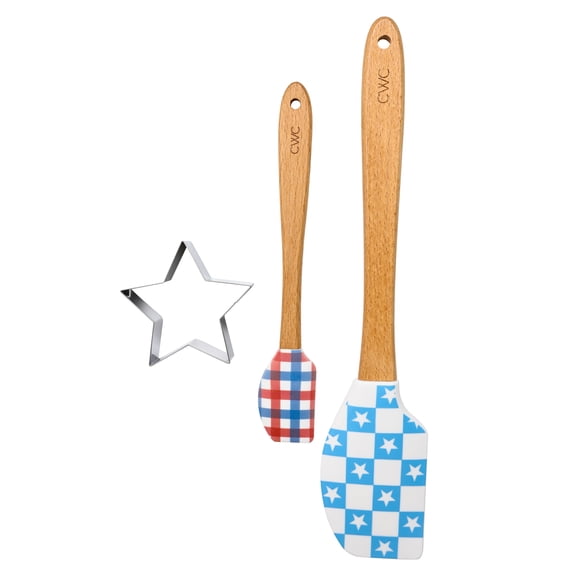 Cook with Color 3-Piece Patriotic Spatula and Star Cookie Cutter Set, Gingham and Stars
