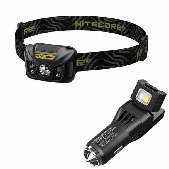 Combo: Nitecore NU30 400 Lumens USB Rechargeable Lightweight Headlamp (Black) w/VCL10 Multi-Tool/USB Car Adapter