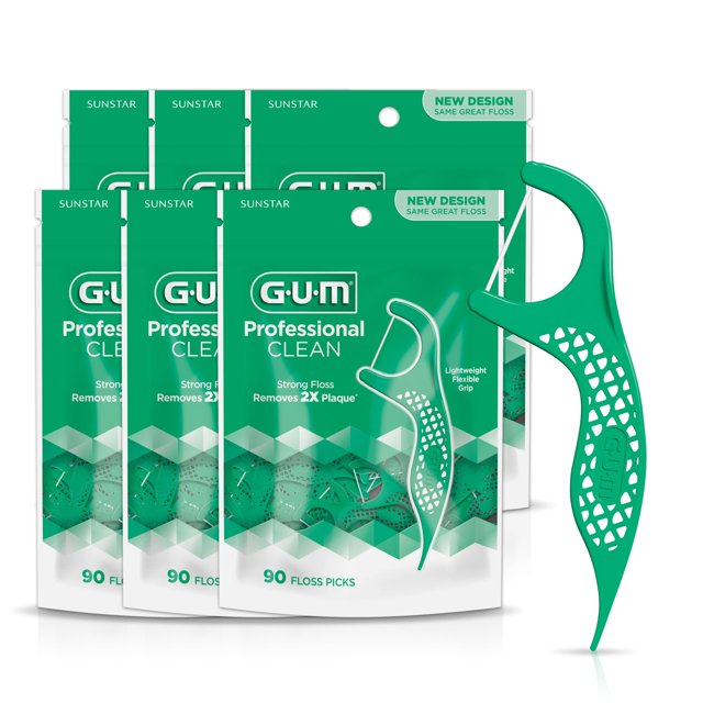 Gum Professional Fil Dentaire Propre - Fil Dentaire Extra Fort Résistant aux Déchirures, Poignée Facile à Saisir - Fil Dentaire pour Adultes - Saveur Menthe Fraîche, 90 Unités (6Pk)