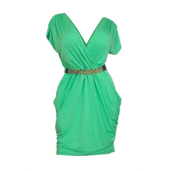 eVogues Plus size Deep V-Neck Wrap Bodice Dress Apple Green