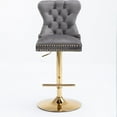 thumbnail image 2 of 27-36 Inch Velvet Bar Stools, Counter Height Adjustable Swivel Barstools High Chairs with Golden Metal Base, Stools Chair with Tufted High Back & Ring Pull for Home Kitchen Island, Pub(Grey,Set of 2), 2 of 9