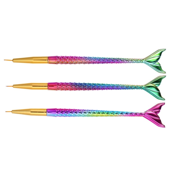 Unique Bargains Nail Art Brushes 3 Pcs Nail Design Tools Kit Fishtail Shape Nail Liner Brush Gold Tone Handle
