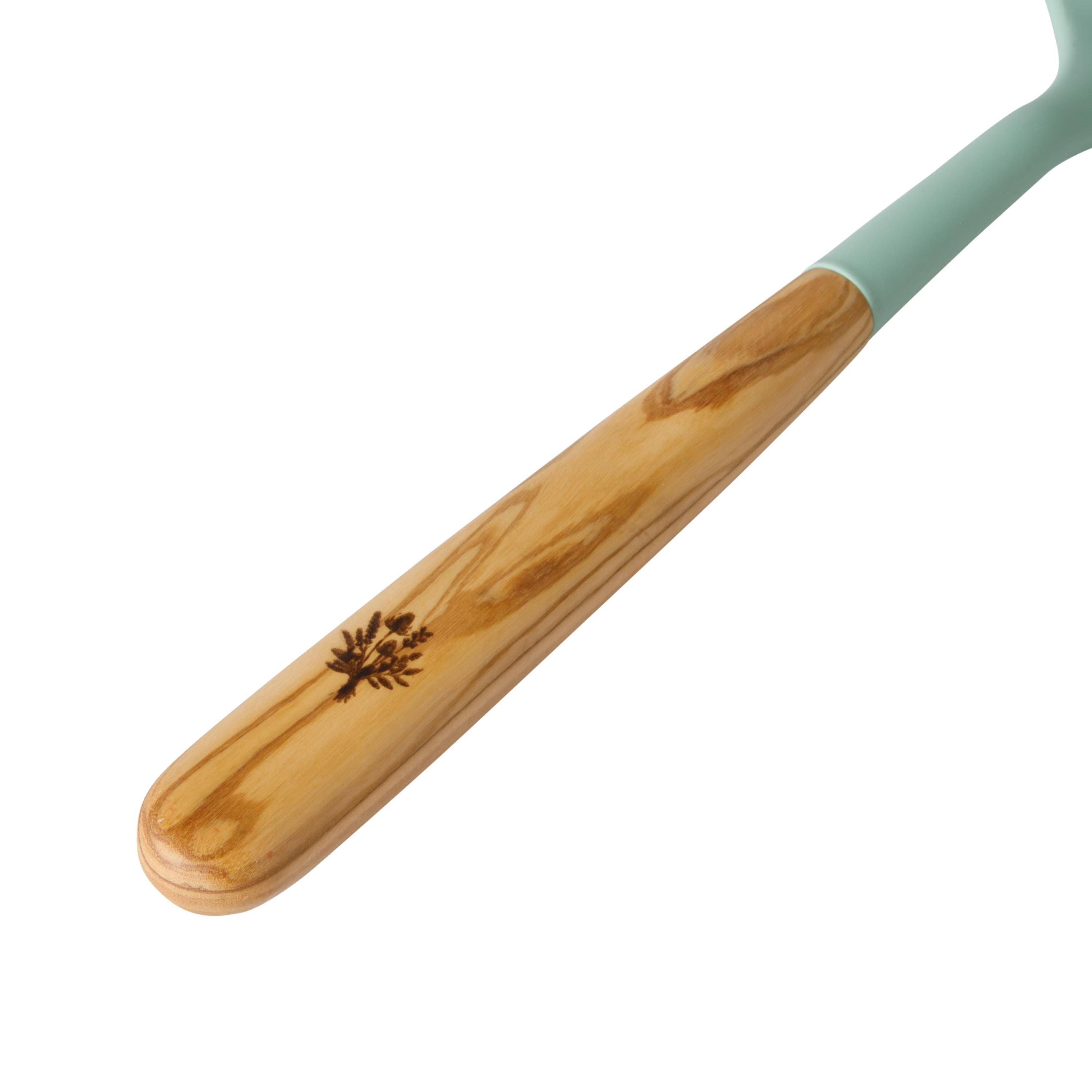 The Pioneer Woman Silicone Slotted Turner with Olivewood Handle, Green