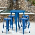 thumbnail image 2 of Flash Furniture Coby Commercial Grade 30" Round Blue Metal Indoor-Outdoor Bar Table Set with 4 Square Seat Backless Stools, 2 of 5