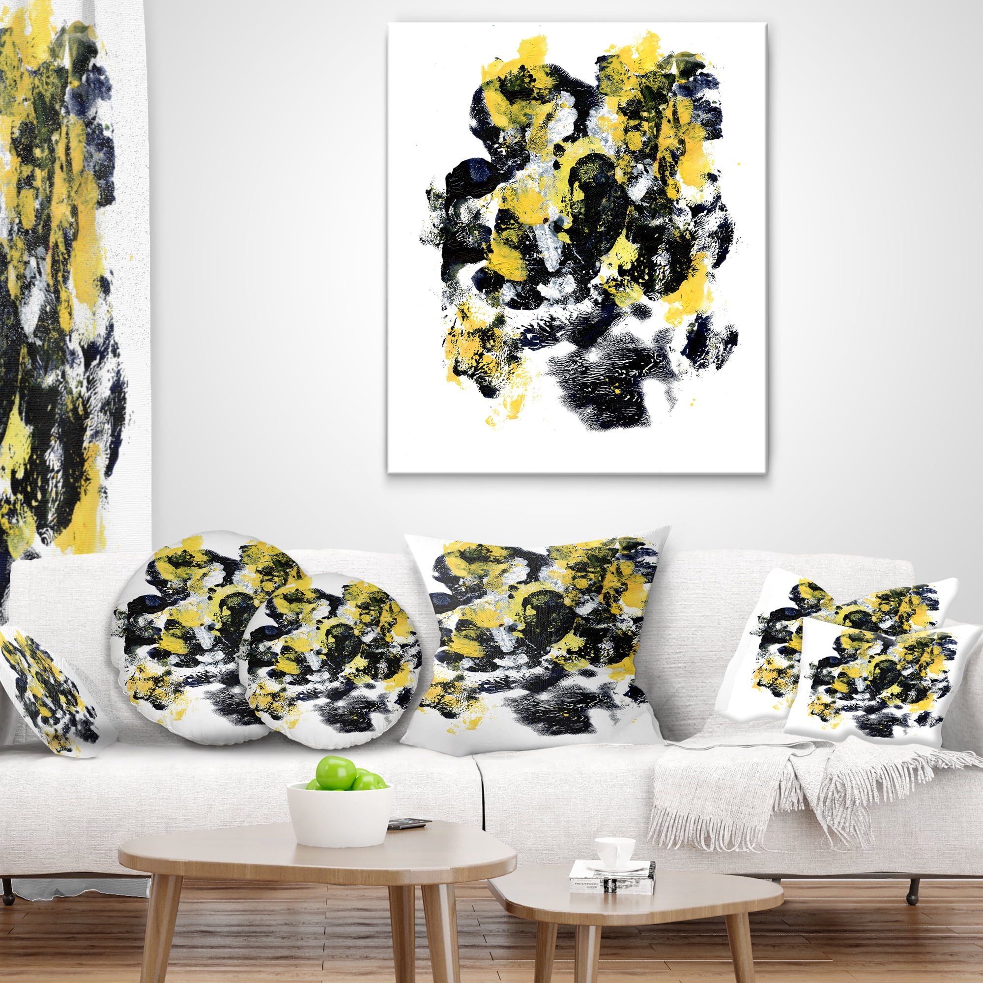 Designart Fractal Golden Black Structure - Contemporary Throw Pillow - 16x16