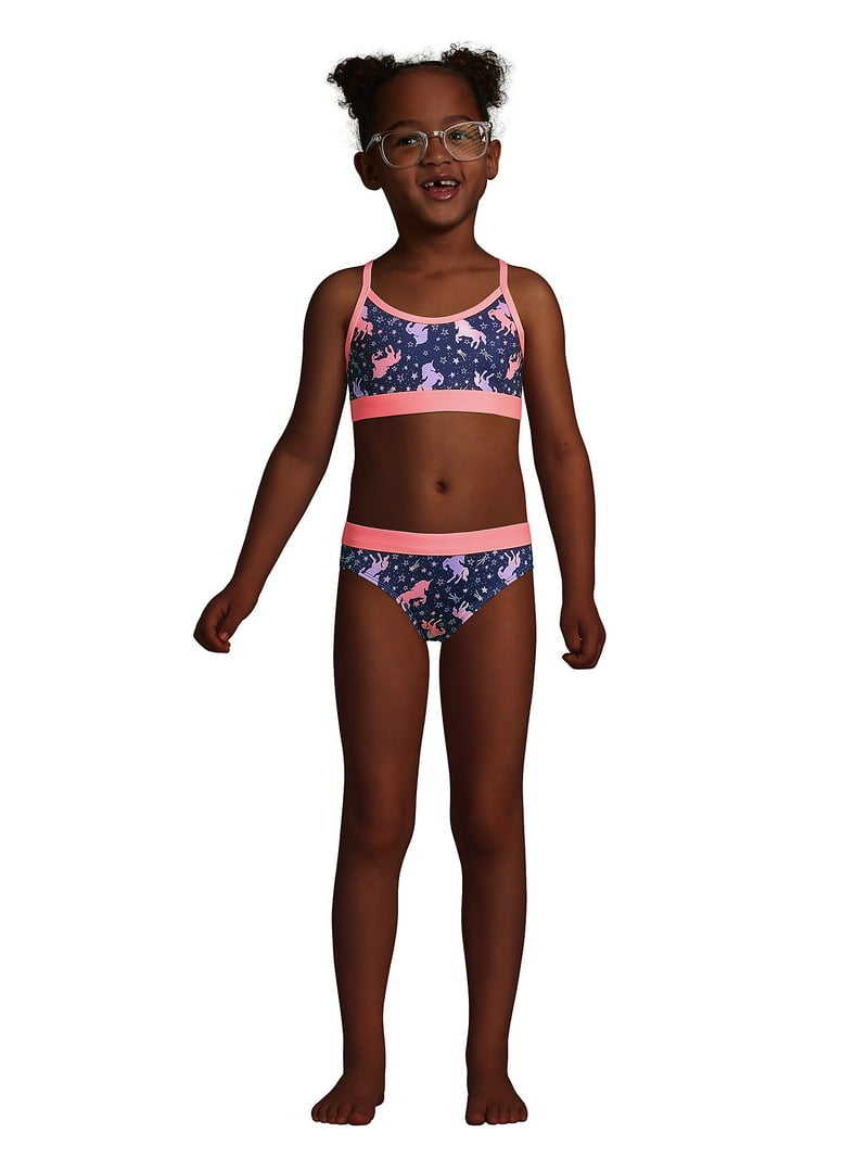Lands' End Girls Slim Rash Guard Swim Top Bikini Top and Bottoms