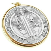 Medalla De San Benito 48mm Christian Medal Saint St Benedict Italy 2-Tone Catholic Medallion Pendant