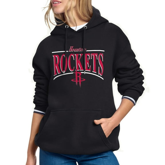 Women's Starter Black Houston Rockets Arch Stripe Fleece Hoodie