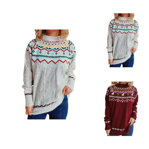 Vintage Christmas Sweaters for Women Long Sleeve Crewneck Loose Cable Knit Pullover Sweater Jumper Tops