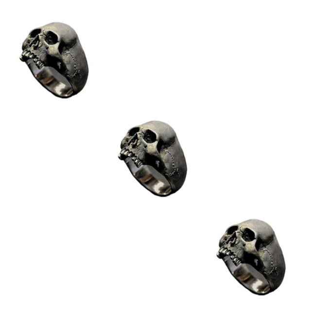 Youkk Gothic Punk Golden Horror Skull Ring Exquisite Handmade Any Gothic Look Alloy Gothic Punk Horror Skull Rings Excellent silver 14 3Set