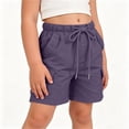 thumbnail image 5 of Maqroz Girls Cargo Shorts Elastic Waist Button Closure Casual Summer Shorts with Side Pockets Solid Color Loose Fit Bottoms 5-15 Years, 5 of 8