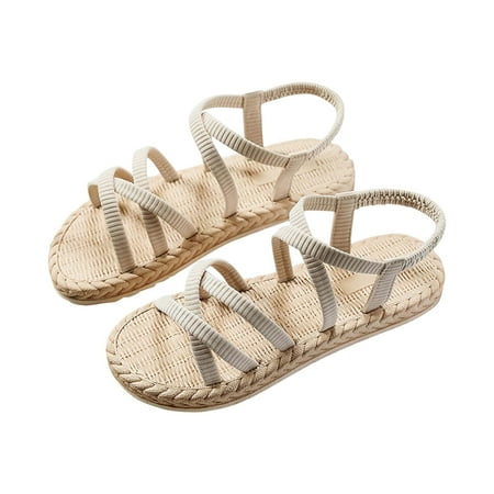 

OAVQHLG3B Wedge Sandals for Women Clearance Imitation Straw Espadrille Flat Bottom Foreign Wear Beach Trend Flat Heel Fashion Sandals And Slippers Women